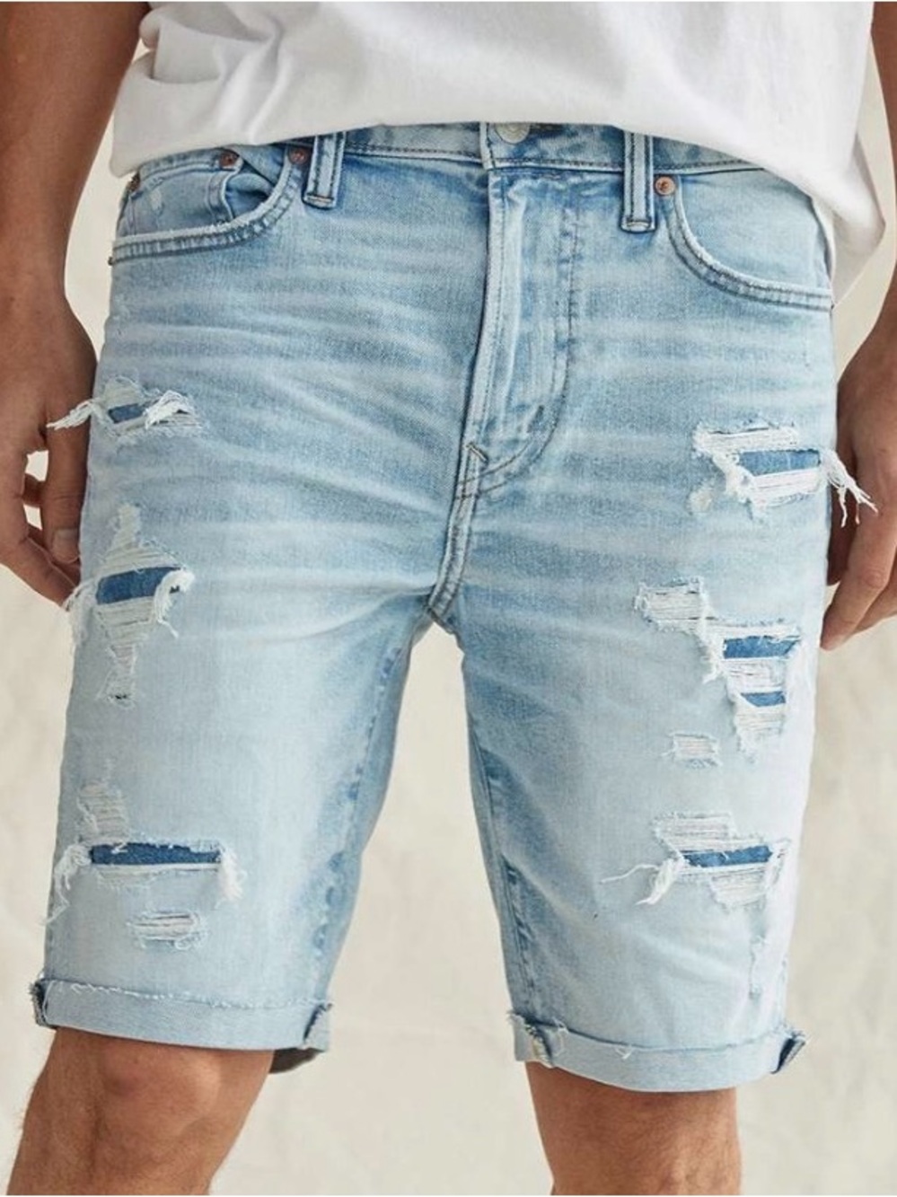 American Eagle Outfitters Light Wash Distressed Denim Shorts